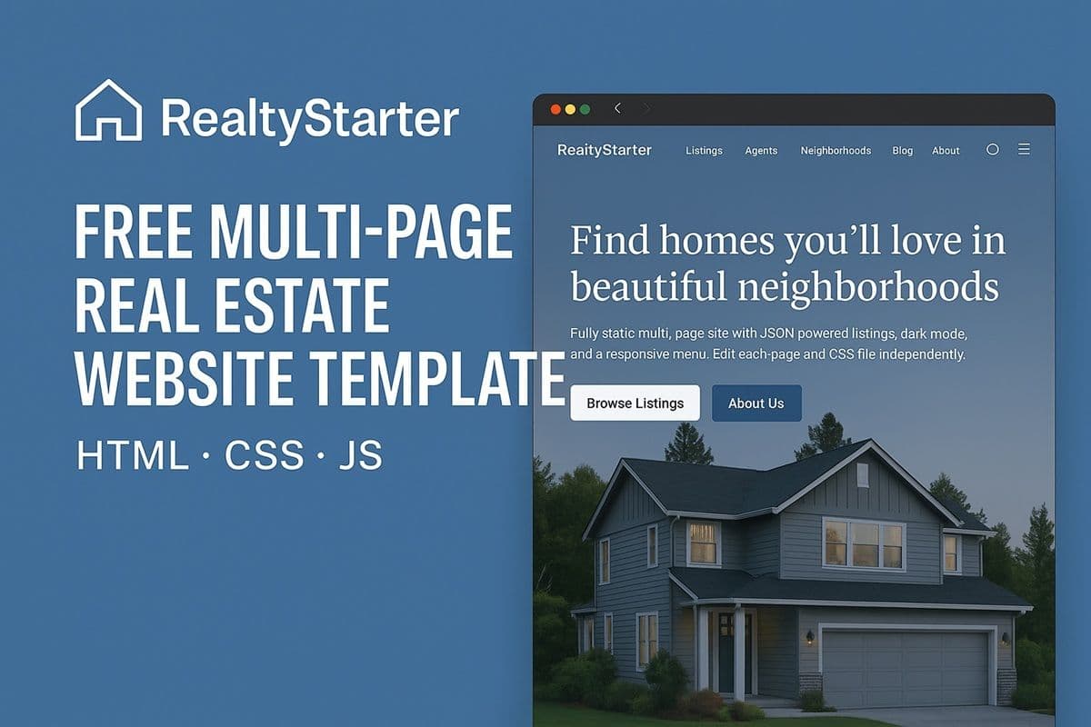 RealtyStarter – Free Responsive Real Estate Website Template
